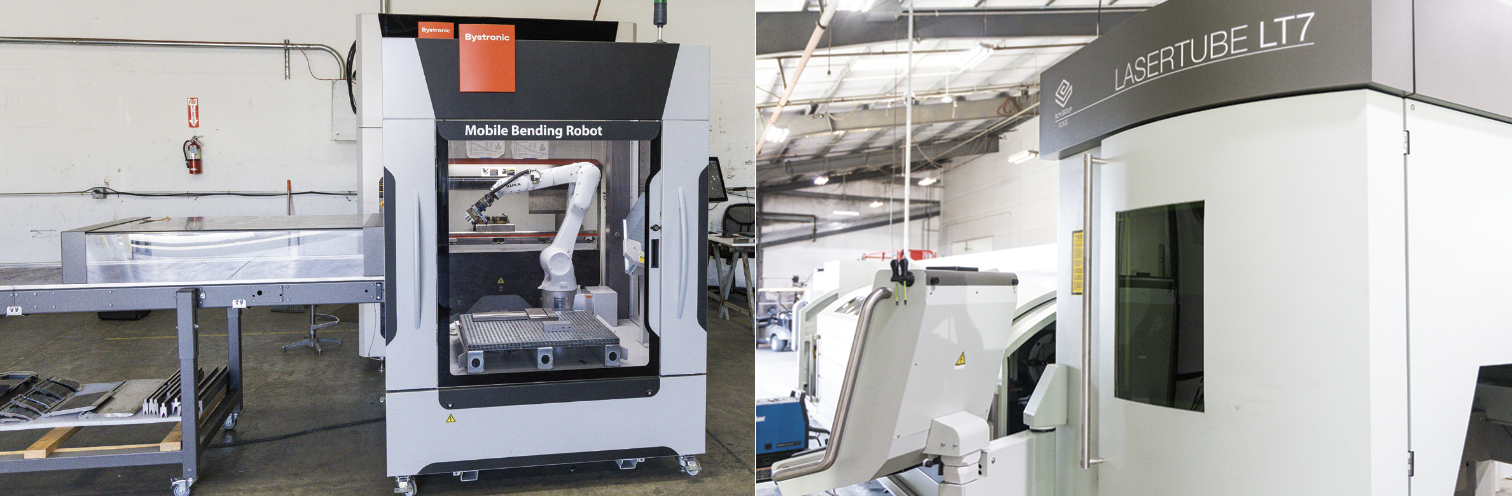Left - CenCal have a variet of press brakes. Their Bystronic ByBend Star 80 just came online and is decked out with a robot. Right - The BLM Lastertube L7 was being installed during our visit. It is CenCal’s newest machine tool.